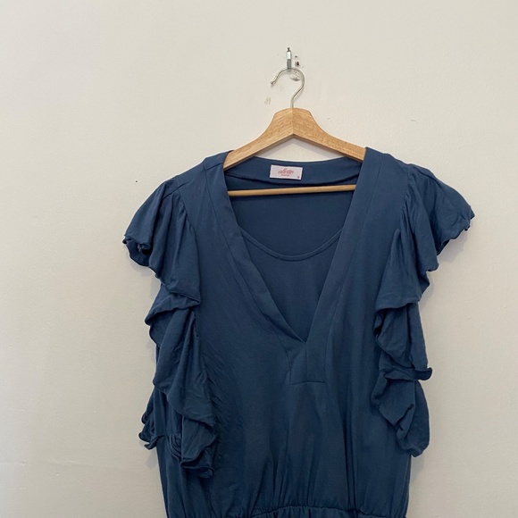**$5 SALE** Allette Brooklyn Blue V-Neck Ruffle Mini Dress - Picture 2 of 4